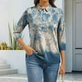 thumbnail image 4 of ASDFVBKG Womens Casual Blouse Comfy 3/4 Length Sleeve Fashion Button Down Tee Shirts Collared Tunic Floral Retro Printed Vacation Loose Outfits Light Blue XL, 4 of 5