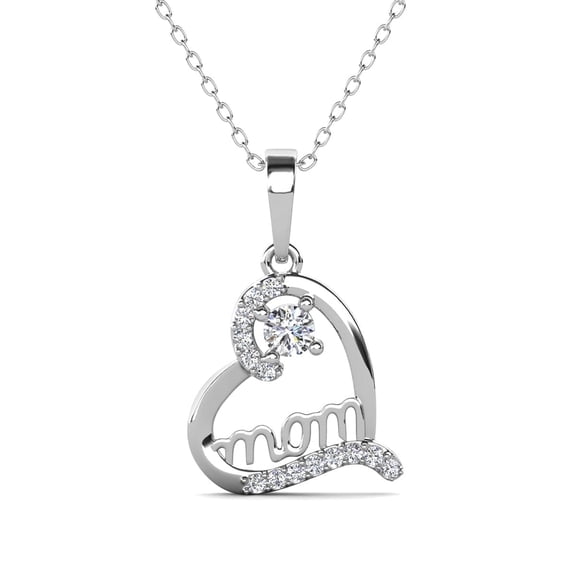 Cate & Chloe Thelma 18k White Gold Plated Mom Heart Necklace with Simulated Diamonds for Women