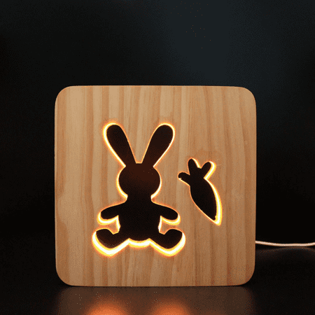 

Radish Rabbit LED Night Light Wooden 3D Light Creative Bedroom Bedhead USB Decorative Decoration Atmosphere Light Table Light
