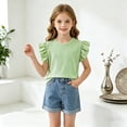 thumbnail image 3 of Quealent 2-5T Toddler Girls Ruffle Sleeve T Shirt Puff Short Sleeve Basic Tank Top Blouse Plain Solid Kids Casual Clothes (Green, 9-10 Years), 3 of 5
