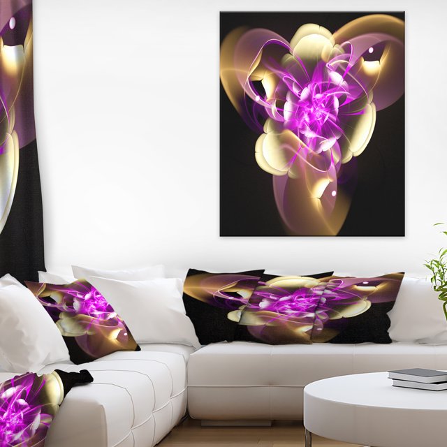 Design de Fleurs Fractales Violettes et Dorées - Art Abstrait sur Toile