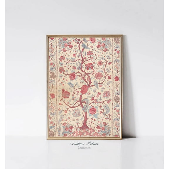 Vintage Pink Tapestry Wall Art, Textile Wall Art, Vintage Textile Pattern Print, Blush Tapestry Art, Farmhouse Nursery Wall Decor, Home Decor UNFRAMED Poster, Wall Art for Decor, Present, 8x12