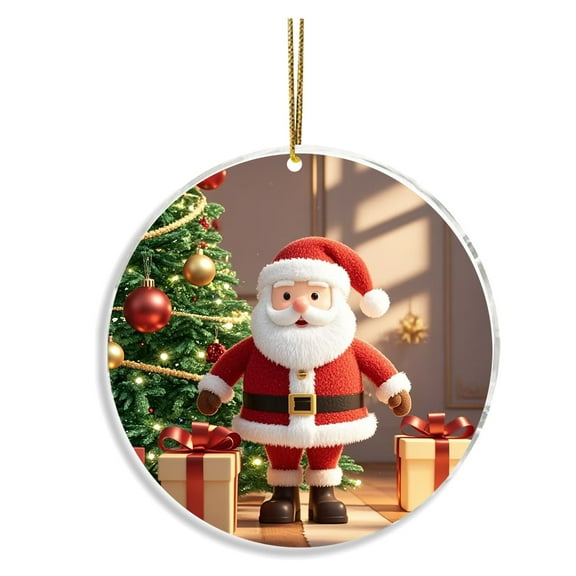 hulanddfd Santa Claus House Ornament, Round Christmas Tree Decoration Acrylic Santa Claus Hanging Decoration for Xmas Home Party D-1