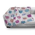 thumbnail image 2 of Feminine Soft Flannel Fleece Blanket, Cat Heads Silhouettes with Stars Dots and Stripes Checked Patterns Patchwork, Cozy Plush for Indoor and Outdoor Use, 70" x 90", Fuchsia and Blue, by Ambesonne, 2 of 5