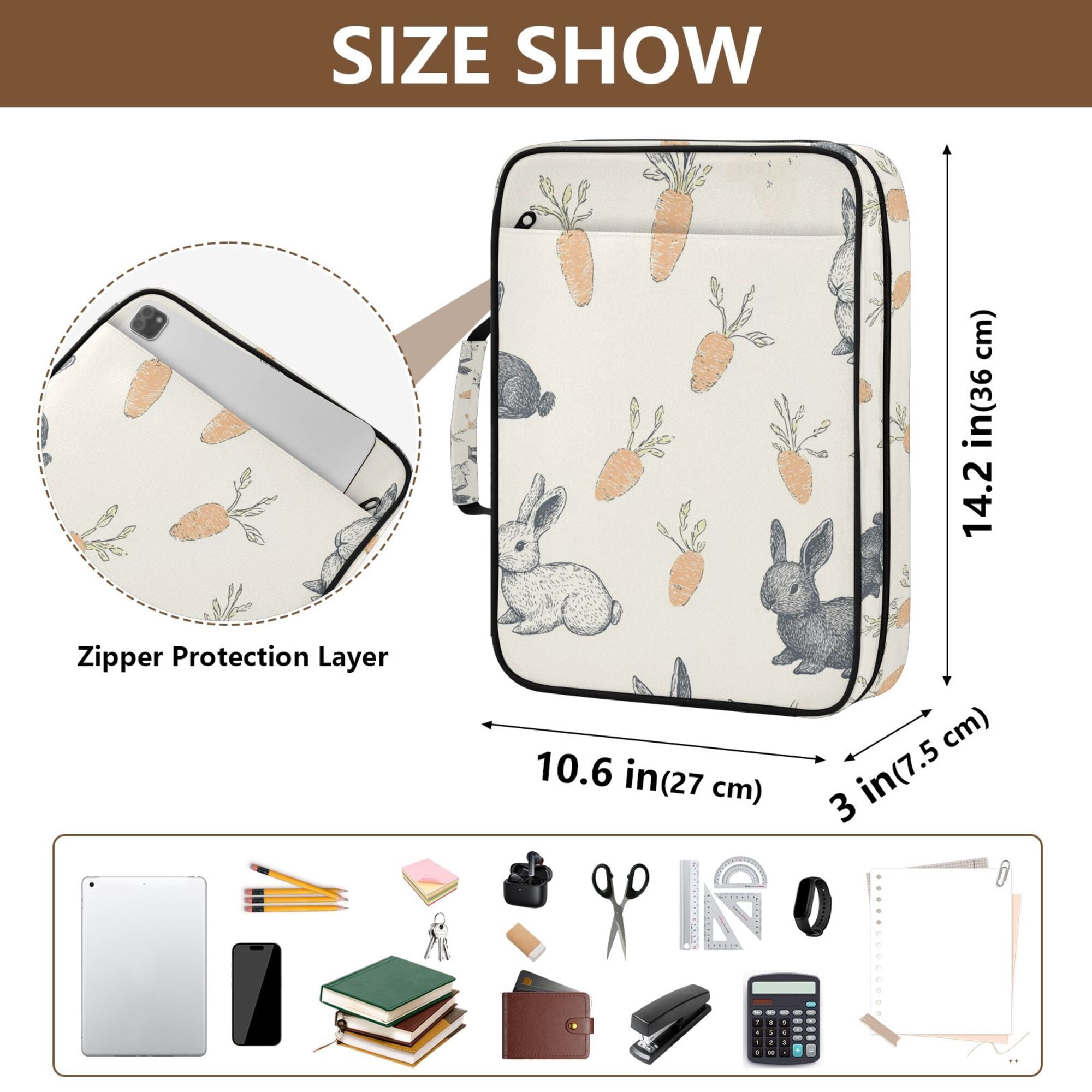 FORMRS Accordion File Folder A4 Size 7-Pocket Expanding Document Organizer Bag with 3 Ring Binder, Adorable Bunnies