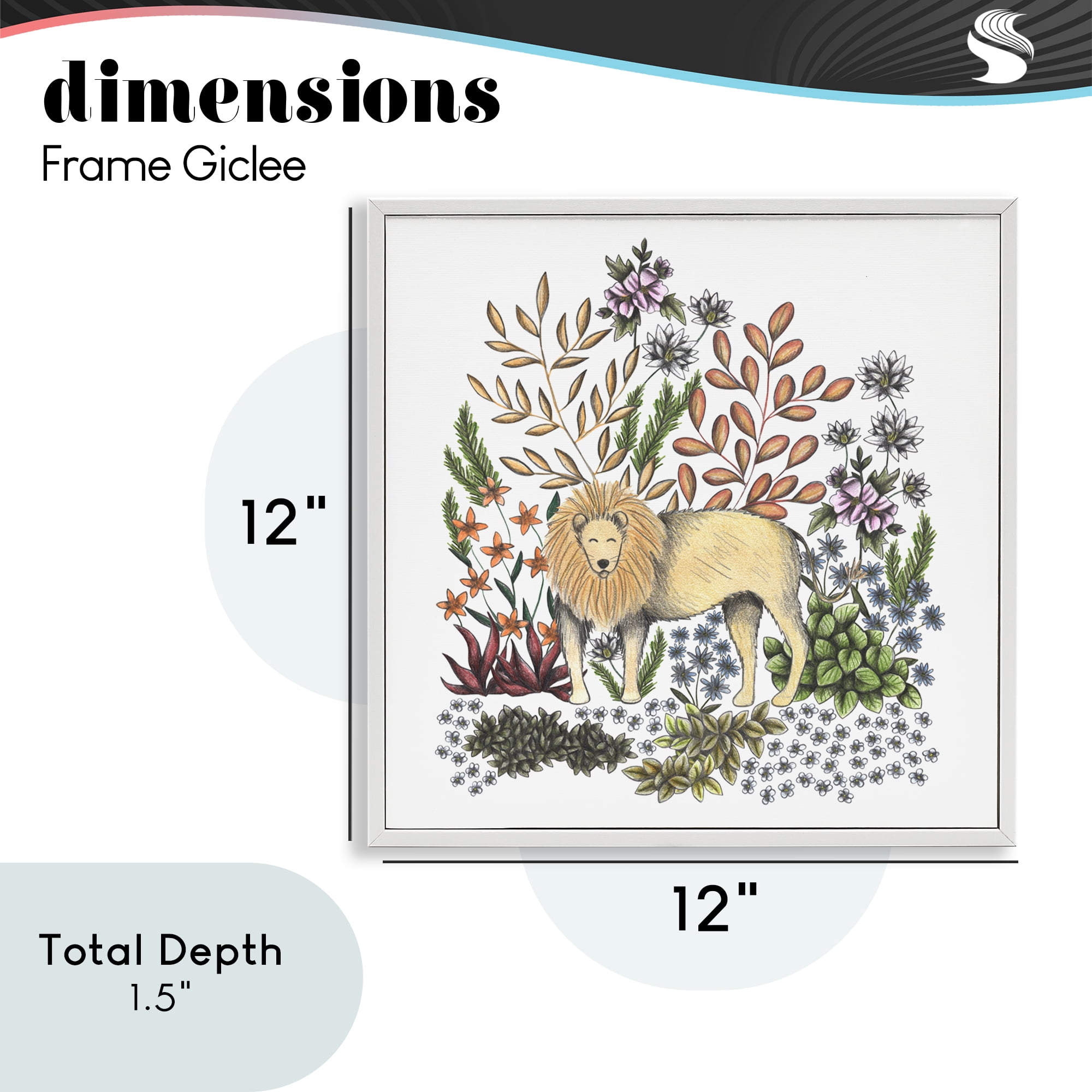 Jungle Wildlife Lion White Framed Giclee Art, design by Cecilia Battaini