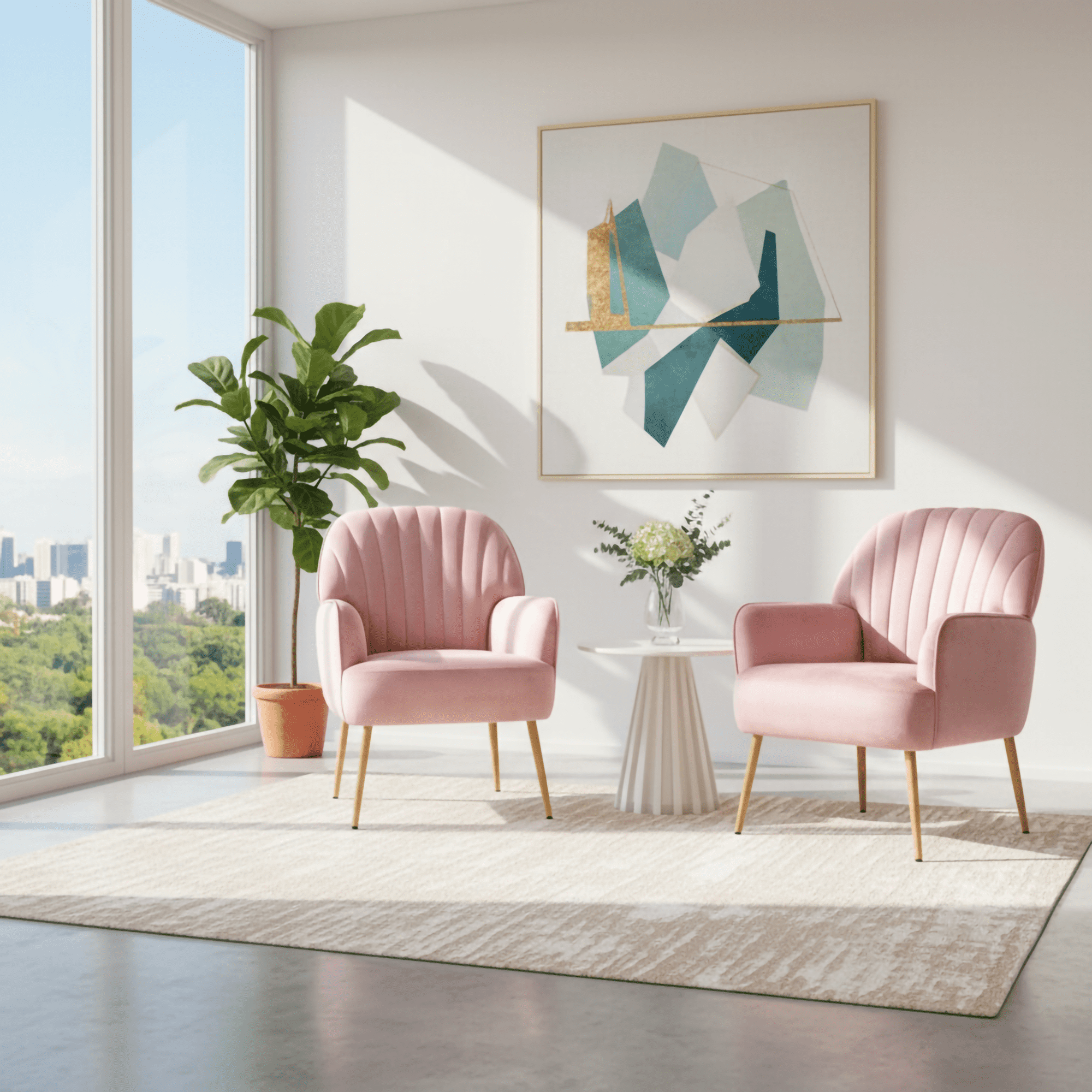 Modern Accent Chair with Velvet Fabric, Soft Ergonomic Upholstered Armchair Comfy Single Sofa Lounge Chair for Living Room, Apartment, Office,Pink