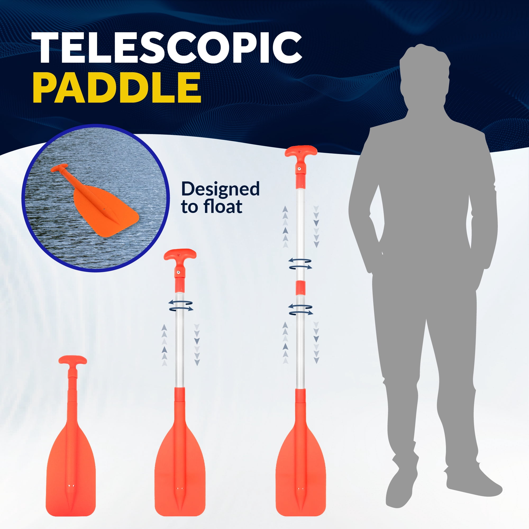 Five Oceans Boat Paddle, Emergency Paddle - 2-Pack Telescoping Paddle, Boat Paddles, Floating Orange Paddle, Extends from 21" to 42", Easy Storage Compact Design, Strong Aluminum Shaft - FO2898-M2