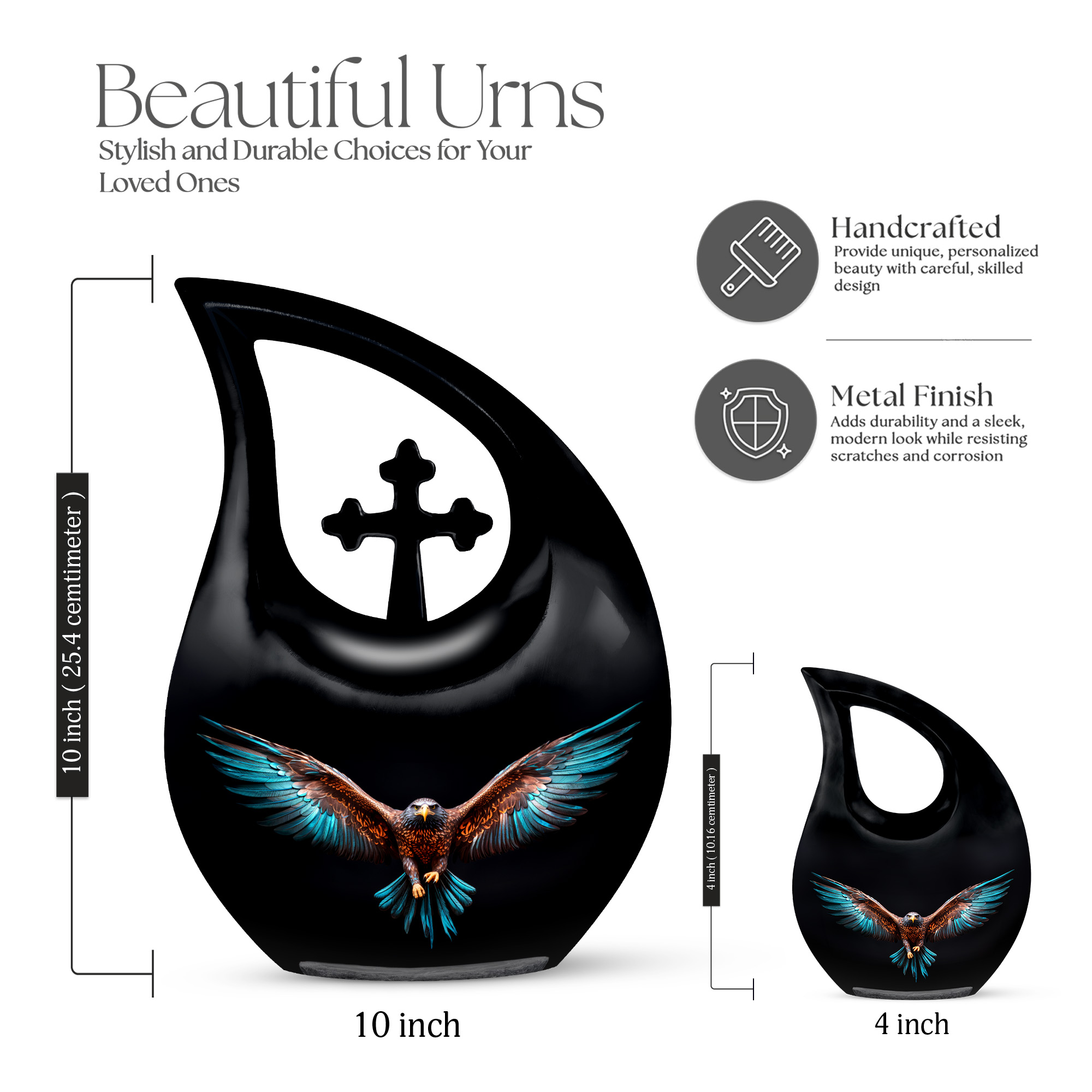 MUKTIVE Blue Eagle Cremation Urns for Men and Women - Large Cross Drop Funeral Urn for Grandmother & Grandfather - Urn for Human Ashes, Holds 180 Cubic - Memorial Gifts for Loss of Mom, 10 Inch