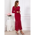 thumbnail image 3 of DARING DIVA Women's Lace Dress Wedding Guest Boat Neck Fishtail Dress XL Burgundy, 3 of 6