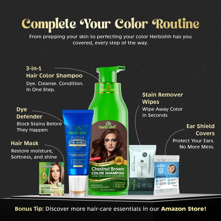 2 pack) Herbishh Chestnut Brown Hair Color Shampoo for Gray Hair