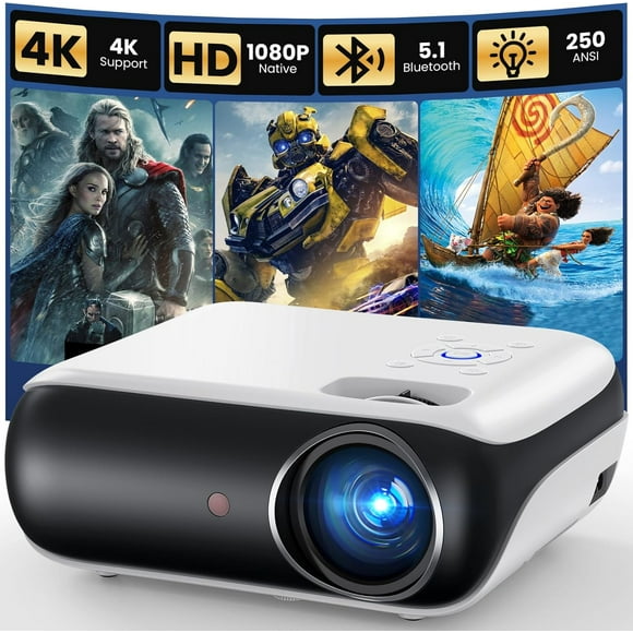 HAPPRUN Native 1080P Bluetooth Projector, Full HD Portable Outdoor Movie Projector with Built-in Speaker, Compatible with Smartphone, HDMI, USB, AV, Fire Stick, PS5