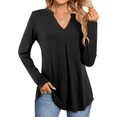 thumbnail image 1 of Cuello en V, tops plisados, camisas largas lisas, manga larga, 1 of 5