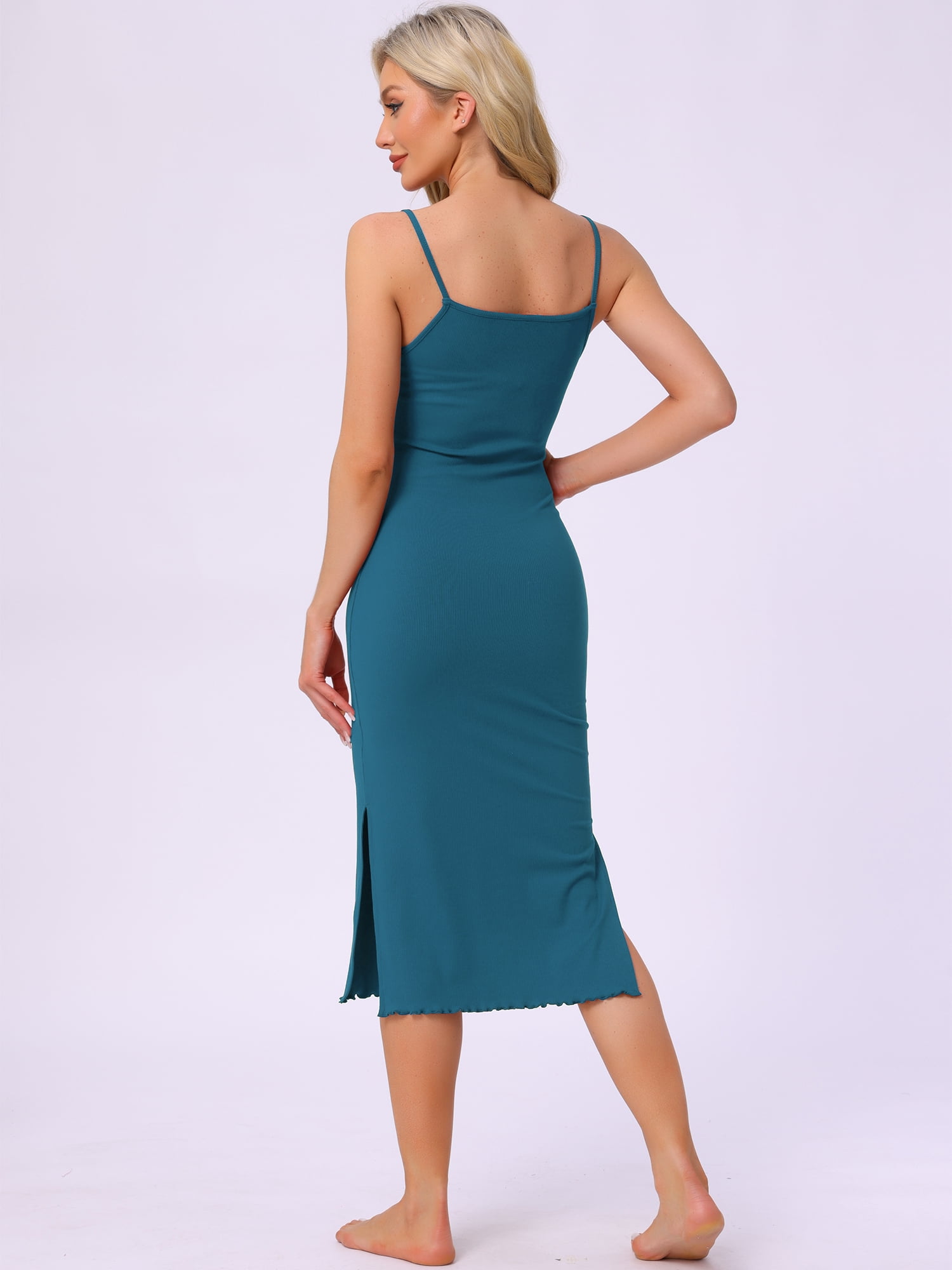 DARING DIVA Women's Sleeveless Nightgown Ribbed Knit Lounge Pajama Dress M Peacock Blue