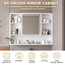 35" Aluminum Medicine Cabinet with LED Mirror, 3-Color Dimmable, Defogger, Hidden Storage, White Bathroom Wall Cabinet