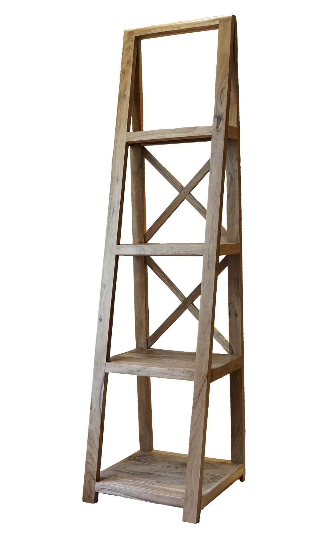 DECORINY KEYWEST ACACIA WOOD LADDER BOOKCASE, 18x18x70”