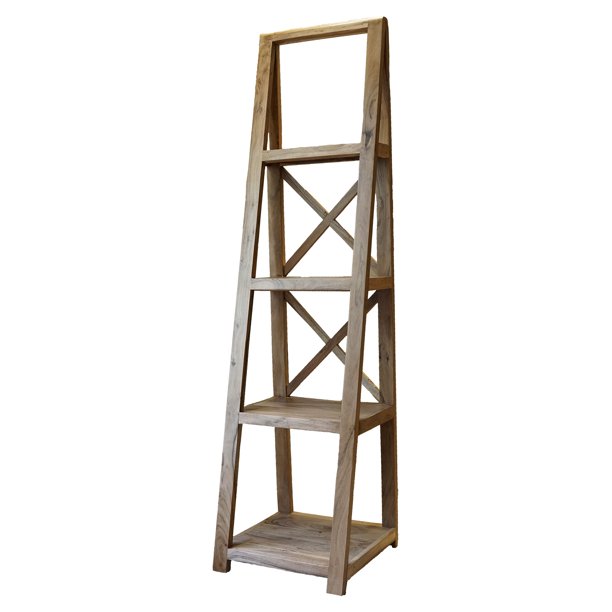 DECORINY KEYWEST ACACIA WOOD LADDER BOOKCASE, 18x18x70”