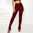 thumbnail image 4 of Women's Solid Color Glossy Yoga Leggings Full Length Fashionable Split Hem Stretch Tight Base Layer Pants for Gym Running Sports and Daily Casual Wear, 4 of 5