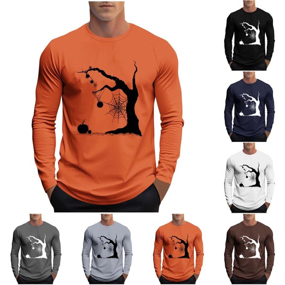 HAOTAGS Mens Halloween Hooded Hoodie, Casual Pullover Warm Long Sleeve Graphic Tees Orange L