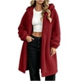thumbnail image 4 of Women's Thick Sherpa Fleece Hooded Long Coat Oversized Cozy Warm Cardigan Jacket with Pocket Casual Fashion Winter Outer Clothing Red, 4 of 8