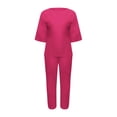 thumbnail image 4 of Pyhlmscde Lounge Sets for Women, Womens Summer Casual Solid Color Crewneck Top & Pants Cotton Linen Two Set, Two Piece Sets for Women Hot Pink 3XL, 4 of 4