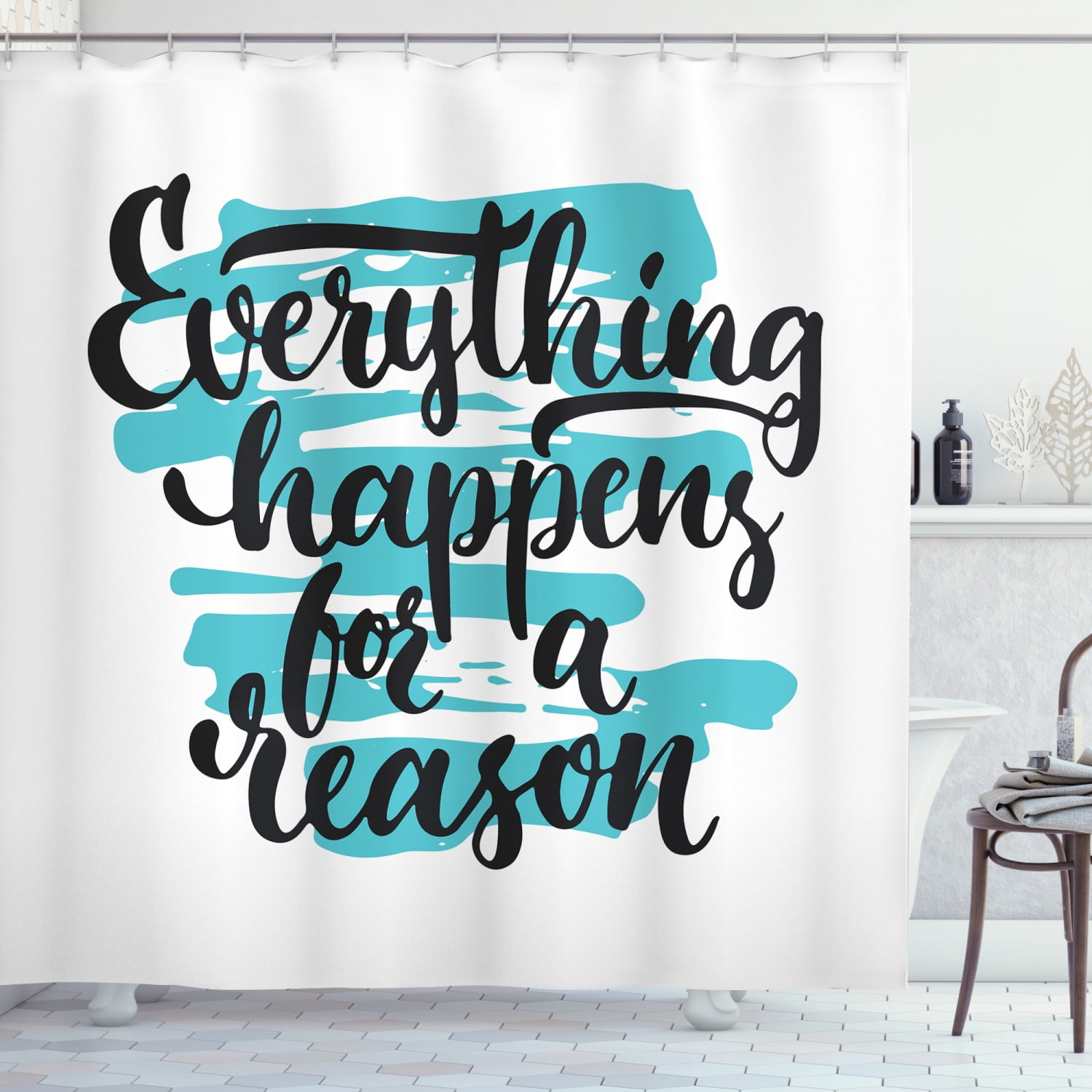 Saying Shower Curtain, Bold Handwritten Typography on Paintbrush