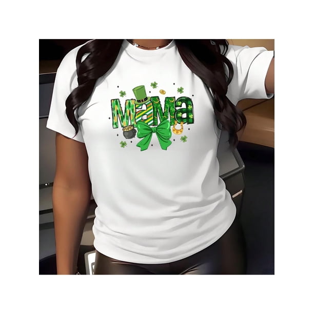 Camiseta estampada 100 % algodón para mujer, de manga corta y cuello redondo, para uso diario informal, 1 pieza, camiseta de ocio.