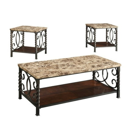 - Coaster Furniture 3 Piece Marble Top Coffee Table Set - Dark Brown