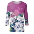 thumbnail image 4 of Women's 3/4 Sleeve Tshirts Dressy Casual Round Neck Blouse Tops Spring Summer Trendy Floral Print Loose Tunic Tops Purple Pink 3XL, 4 of 5