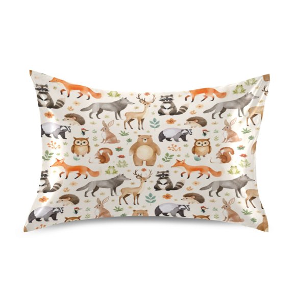 Satin Pillow Case Envelope Pillow Covers Standard Size Soft Pillow Cases for Bedroom, Woodland Critters Printed