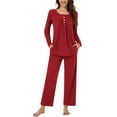 thumbnail image 2 of VBTAPA Womens 2 Piece Pajama Sets Solid Color Pleated Tunic Tops and Pants Matching Lounge Set Loose Comfy Sleepwear Soft Nightwear Daily Deals Clearance Red XXXL, 2 of 8