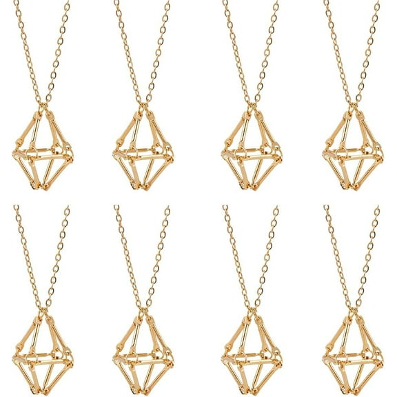 1 Box 8Pcs Necklace Holder Stone Holder Necklaces Empty Cage Pendants with 304 Stainless Steel Cable Chains Golden Cage Charms for Jewelry Making Accessories Women Adults DIY Crafts Golden