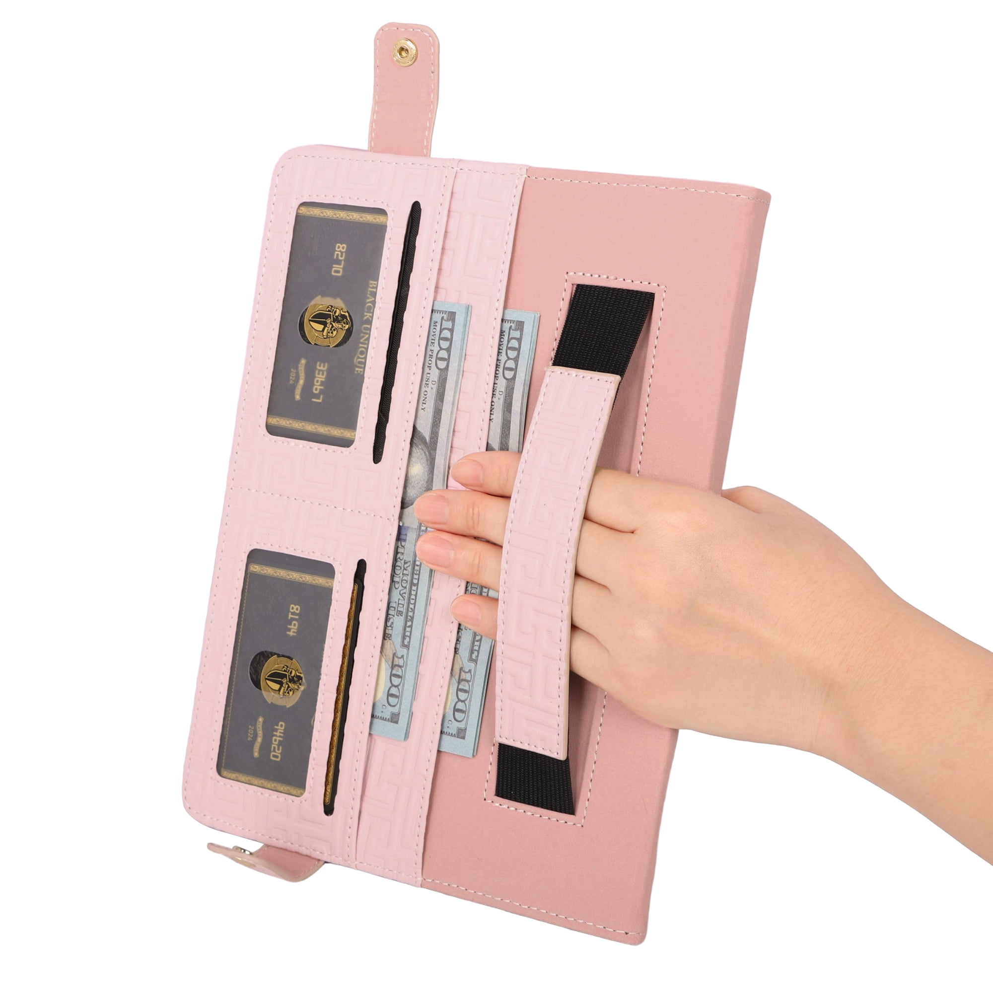 Dteck Case for iPad Pro 13" (M4) 2024, Slim 3D Embossed PU Leather Business Protective Case with Pencil Holder Envelope Pocket Hand Strap Holder Crossbody iPad Case for iPad Pro 13-inch 2024,Pink