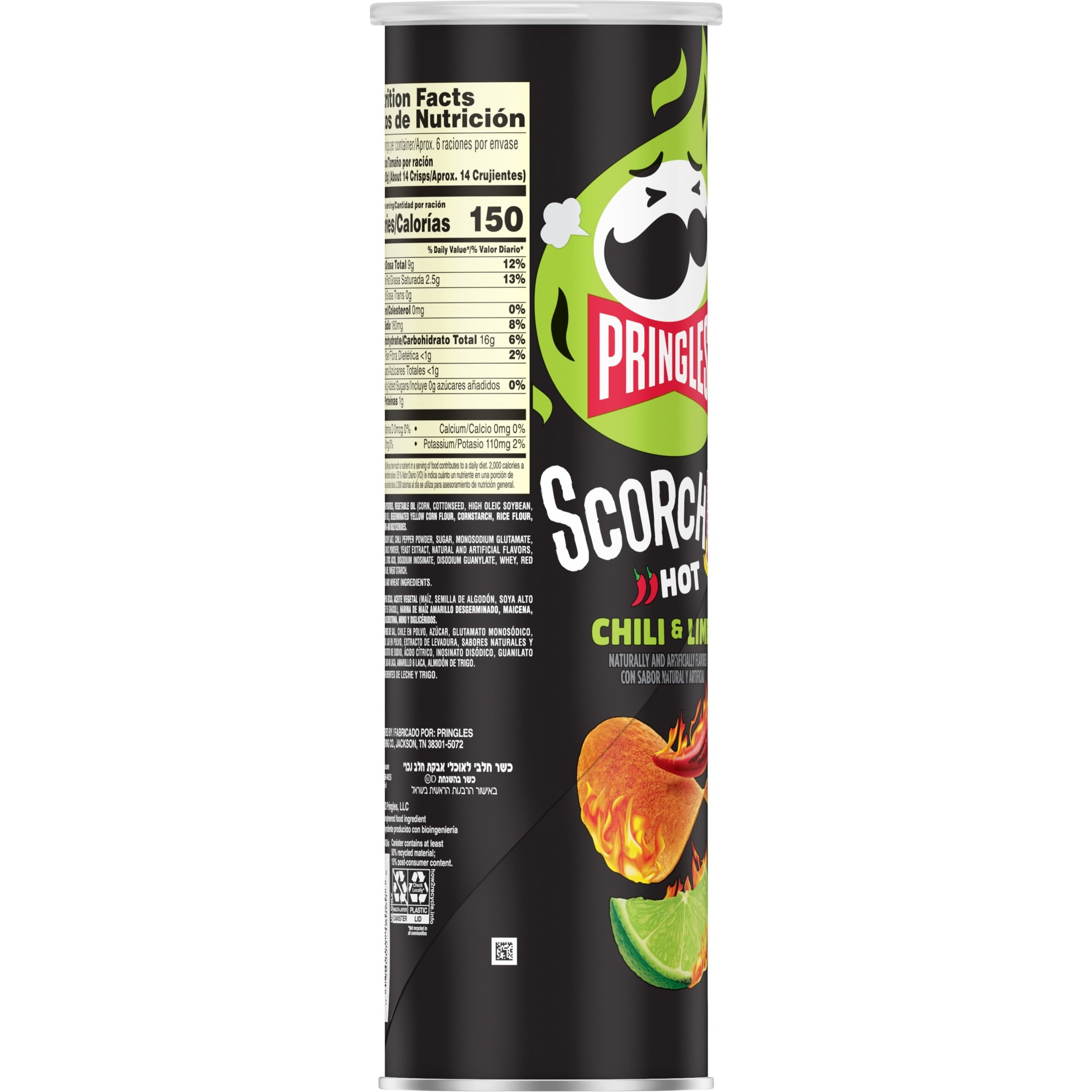 Pringles Scorchin' Chili and Lime Potato Crisps Chips, Spicy Snacks, 5.5 oz