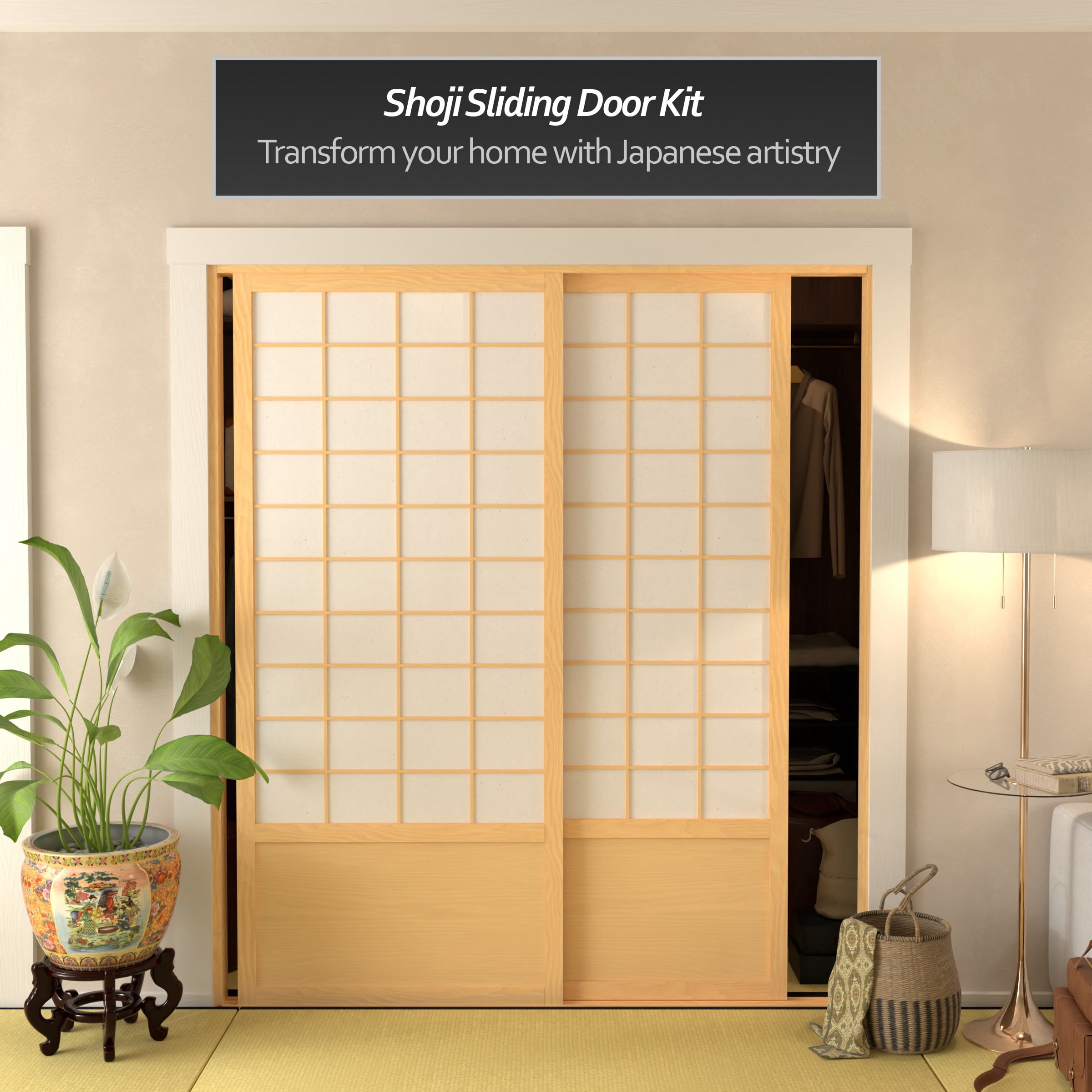 Red Lantern 7 ft. Tall Zen Shoji Sliding Door Kit (Double - Sided) - Natural