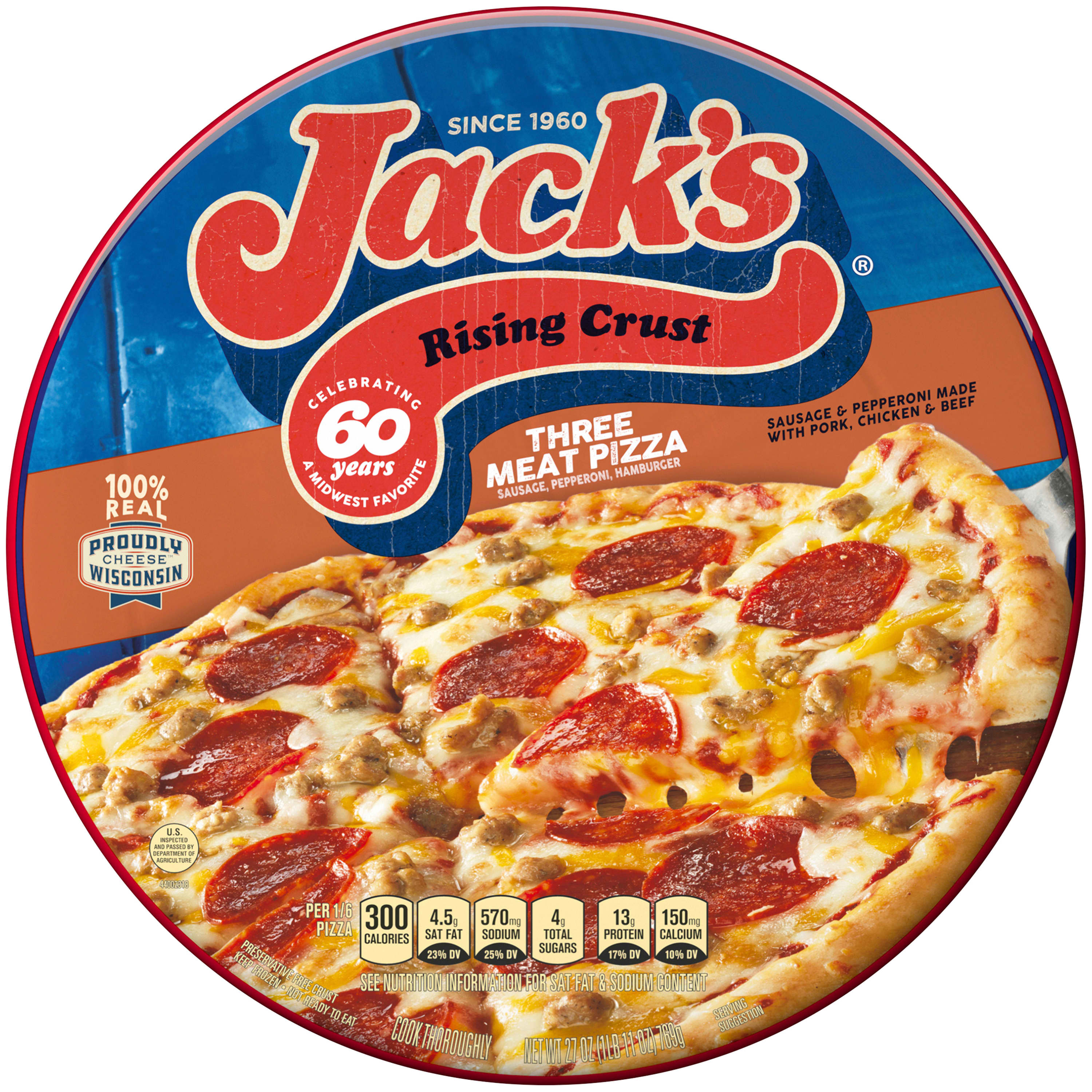 Jack�s Rising Crust Three Meat Frozen Pizza 27.1 oz.