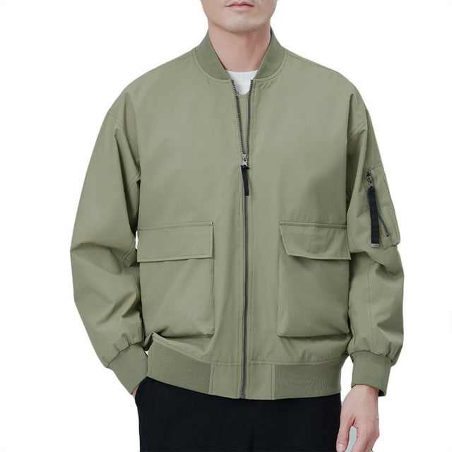 Lovzfmll Baseball Veste pour Homme Grande et Longue Style Workwear Coupe Décontractée Vert Armée, G