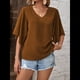 thumbnail image 5 of Blusas de Verano para Mujer, Elegantes, Informales, con Mangas 3/4 y Cuello en V, para Trabajo y Negocios Marrón Oscuro M, 5 of 7