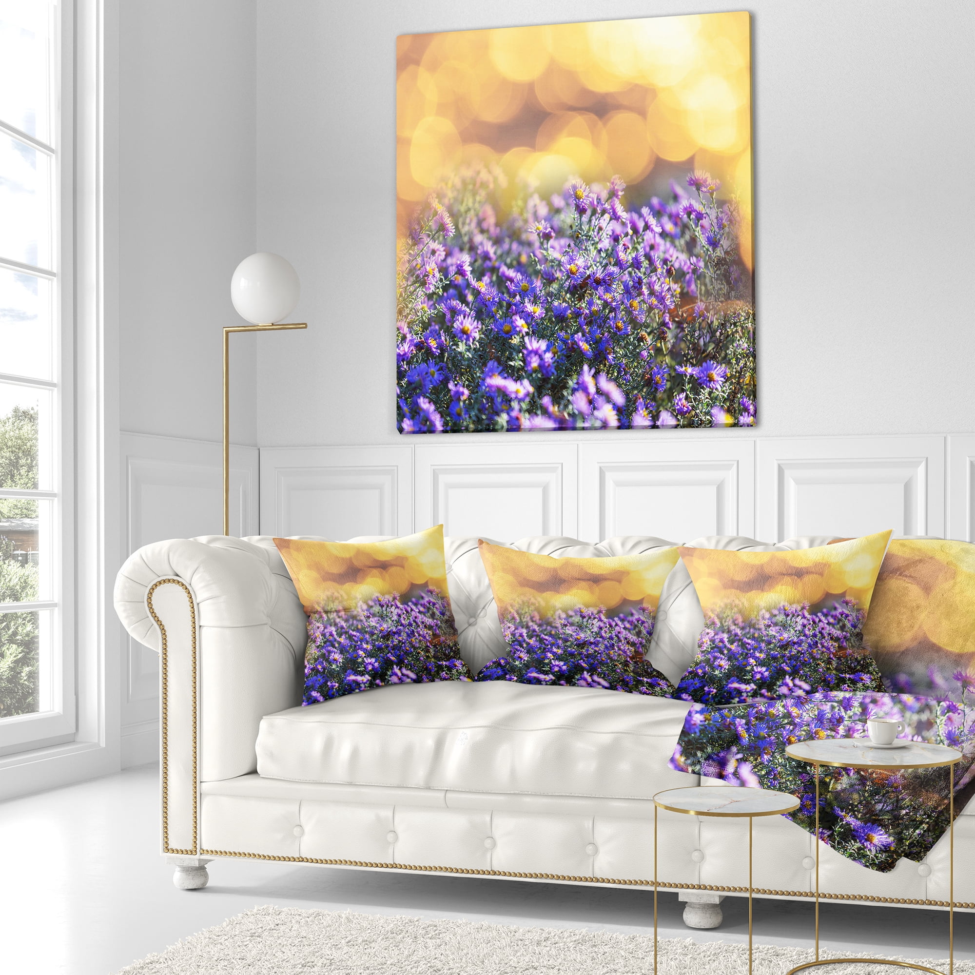Designart Purple Flowers on Brown Background - Flower Throw Pillow - 18x18
