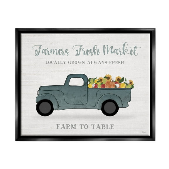 Stupell Industries Farmers Fresh Market Truck Graphic Art Jet Black Floating Framed Canvas Print Wall Art, Design by Natalie Carpentieri