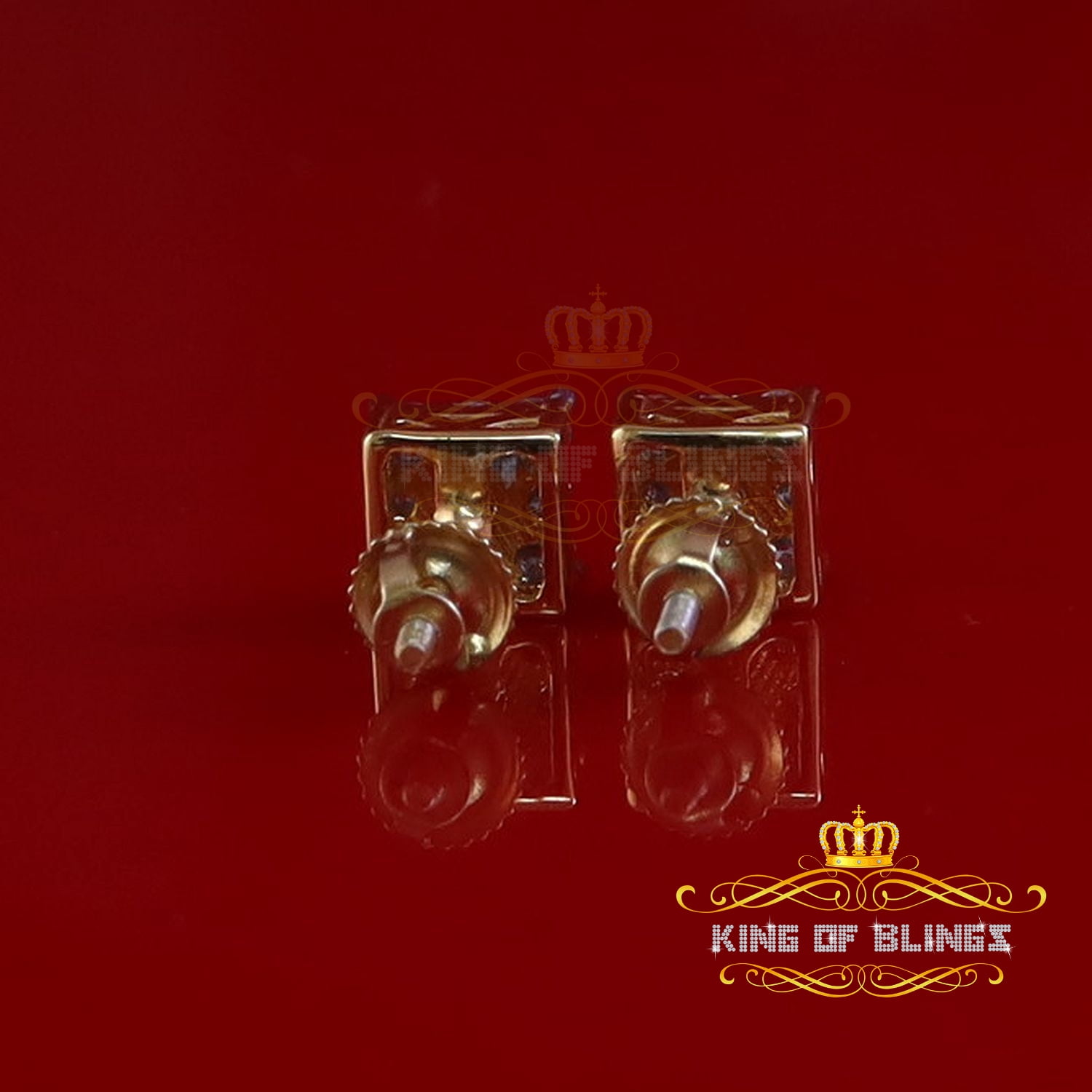 King of Bling's 1.00ct Square Earrings For Mens & Womens Moissanite 925 Sterling Silver Yellow