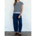 thumbnail image 6 of Women's Light-Weight Cap Sleeve Cardigan Summer Casual Striped Knit Open Front Button Down Sweater Light Blue M, 6 of 8