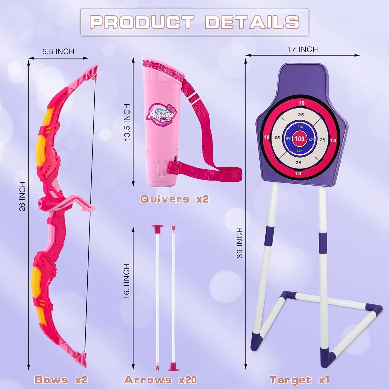 Bow and Arrow Set for Kids, 2-Pack LED Light Up Archery Set with 20 Suction Cup Arrows, Indoor and Outdoor Toy for Boys Girls Age 4-8 8-12 with Standing Target&2 Quivers