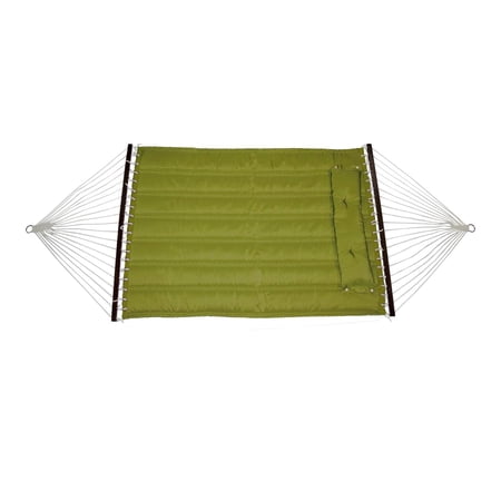 Bliss Hammocks 55" Wide Quilted Hammock w/ Spreader Bars, Pillow, S Hooks, & Chains , Outdoor, Poolside, Patio, Backyard Hammock , Polyester Rope & Fabric , 420 Lbs Capacity-Sage Green