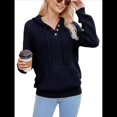 thumbnail image 3 of Sudadera de Lana Extragrande con Capucha y Colores Contrastantes para Mujer, de Punto, con Cuello en V, Informal, con Bolsillos Negro M, 3 of 9