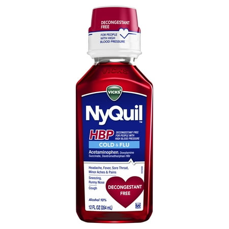 Vicks Nyquil High Blood Pressure Cold and Flu Medicine, Liquid 12 oz