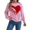 thumbnail image 2 of Valentine'S Day Sweater for Women Heart Woven Knitted Pullover Long Sleeve Woven Knitted Casual Sweater Pink L, 2 of 10
