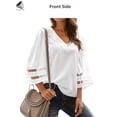 thumbnail image 4 of PULLIMORE Womens Casual V Neck Blouse Plus Size Bell Sleeve Mesh Panel Shirt Tops (M, White), 4 of 9