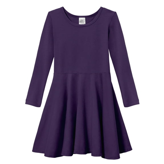 Girls Soft Cotton Jersey Long Sleeve Twirly Dress | Purple