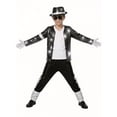 thumbnail image 4 of Pop Star Halloween Costume Set, Black Sequin Jacket, Trousers, Hat, Gloves, 80s Retro Stage Outfit, 5 Piece, 4 of 6